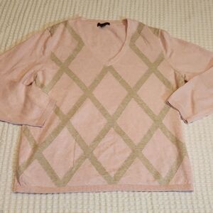 Tommy Hilfiger Pink and Tan V-Neck Sweater Sz XL
